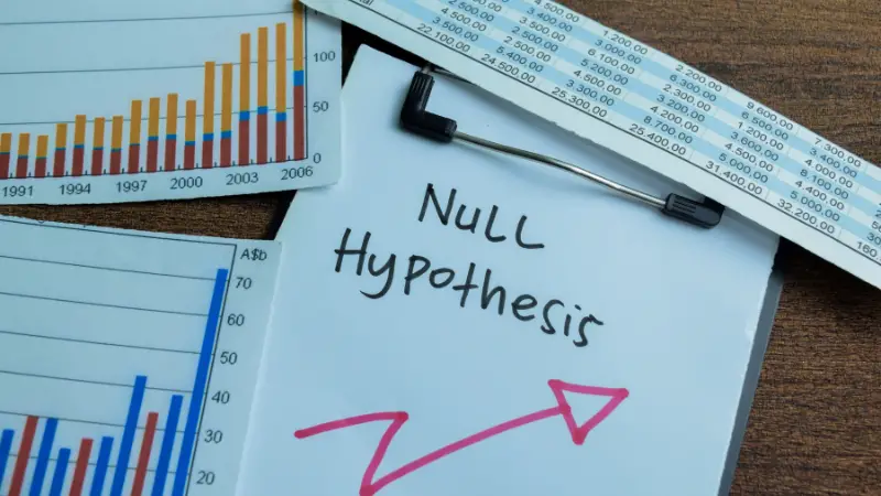 Charts and a clipboard labeled null hypothesis